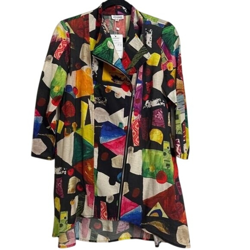 ADORE NWT Abstract Geometric Cotton Slub Asymmetrical Zip Tunic Jacket S